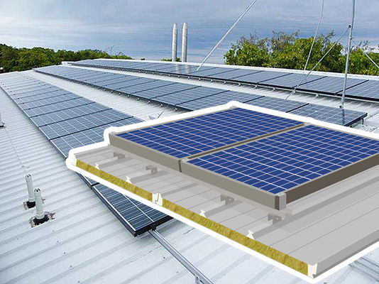 Fireproof Solar Panel System with PU Rock Wool and Glass Wool Core